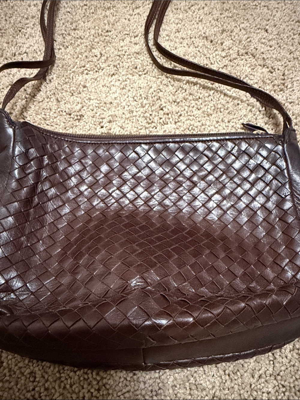 Vintage 1980's Italian Leather Brown Woven Purse Exclusively Made For Younkers - Picture 2 of 5